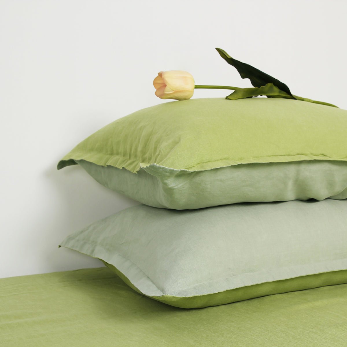 Lime Green And Mint Green Colorblock 100% Organic Linen Pillowcases - Victory Symbol