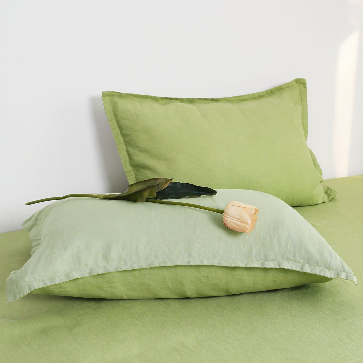Lime Green And Mint Green Colorblock 100% Organic Linen Pillowcases - Victory Symbol
