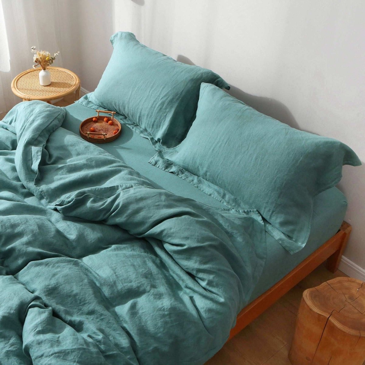 Malachite Green 100% Organic Linen Duvet Cover Set - Victory Symbol