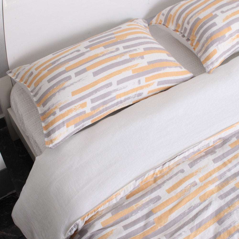 Melody of Time Stripe 100% Organic Linen Duvet Cover Set - Victory Symbol