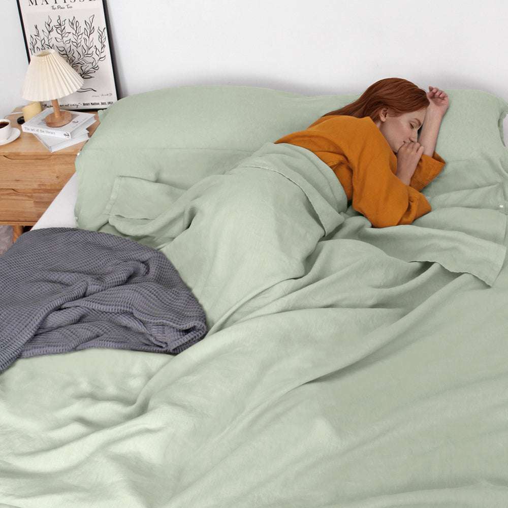 Mint Green 100% Linen Portable Bed Sheet,Sleeping Bag Liner for Hotel and Travel,Sleep Sack Adult - Ultra Lightweight Backpacking with Zipper - Victory Symbol