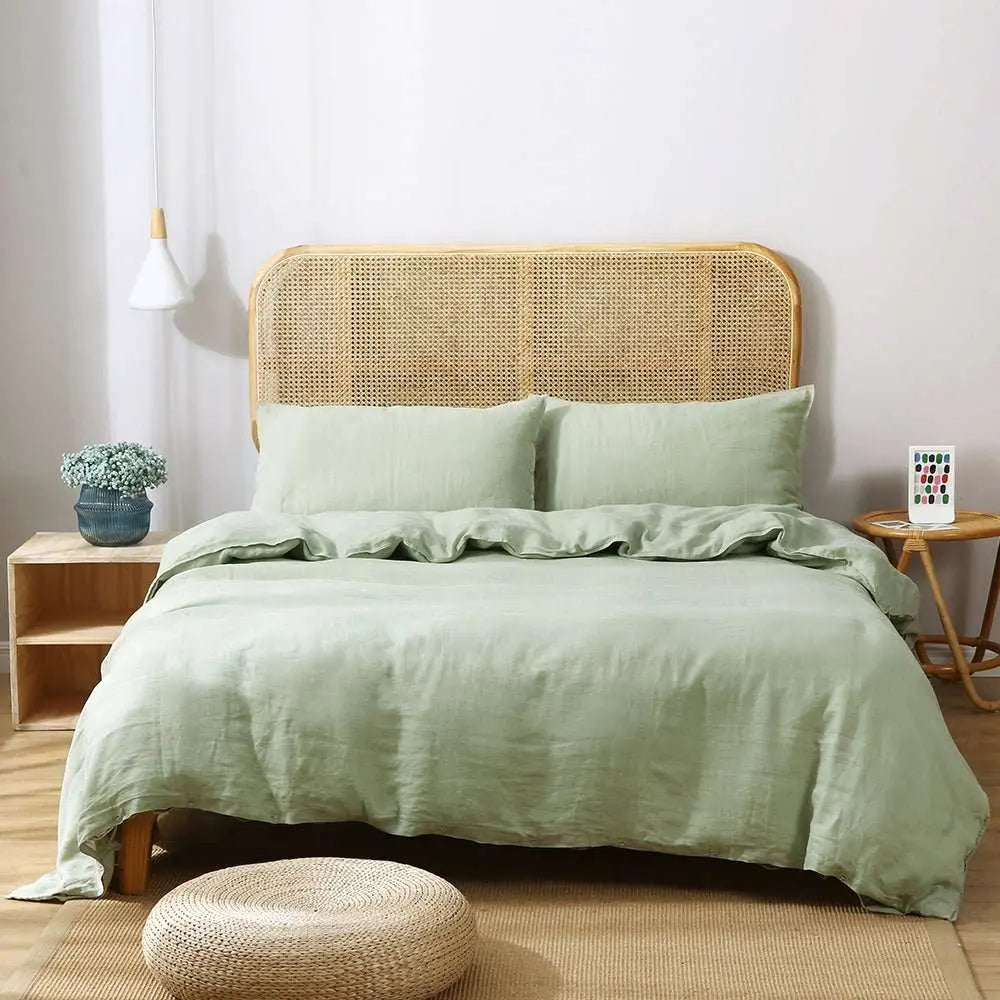 Mint Green 100% Organic Linen Duvet Cover Set - Victory Symbol