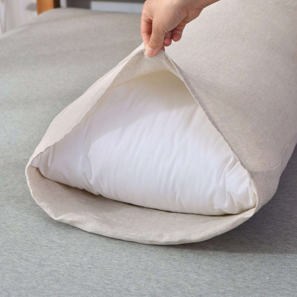 Natural Undyed Linen 100% Organic Linen Body Pillowcase - Victory Symbol