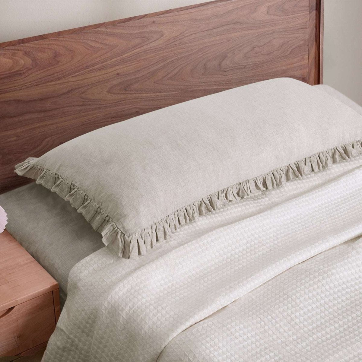 Natural Undyed Linen 100% Organic Linen Body Pillowcase With Ruffles - Victory Symbol