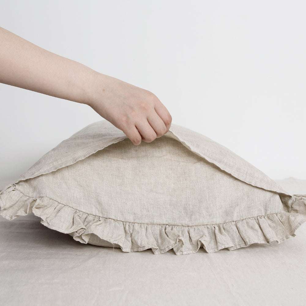 Natural Undyed Linen 100% Organic Linen Body Pillowcase With Ruffles - Victory Symbol