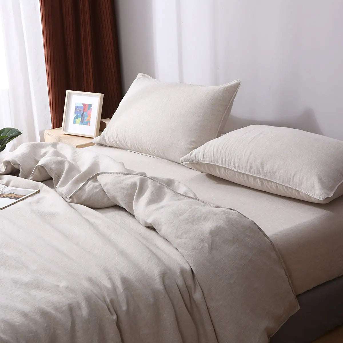 Natural Undyed Linen 100% Organic Linen Duvet Cover Set - Victory Symbol