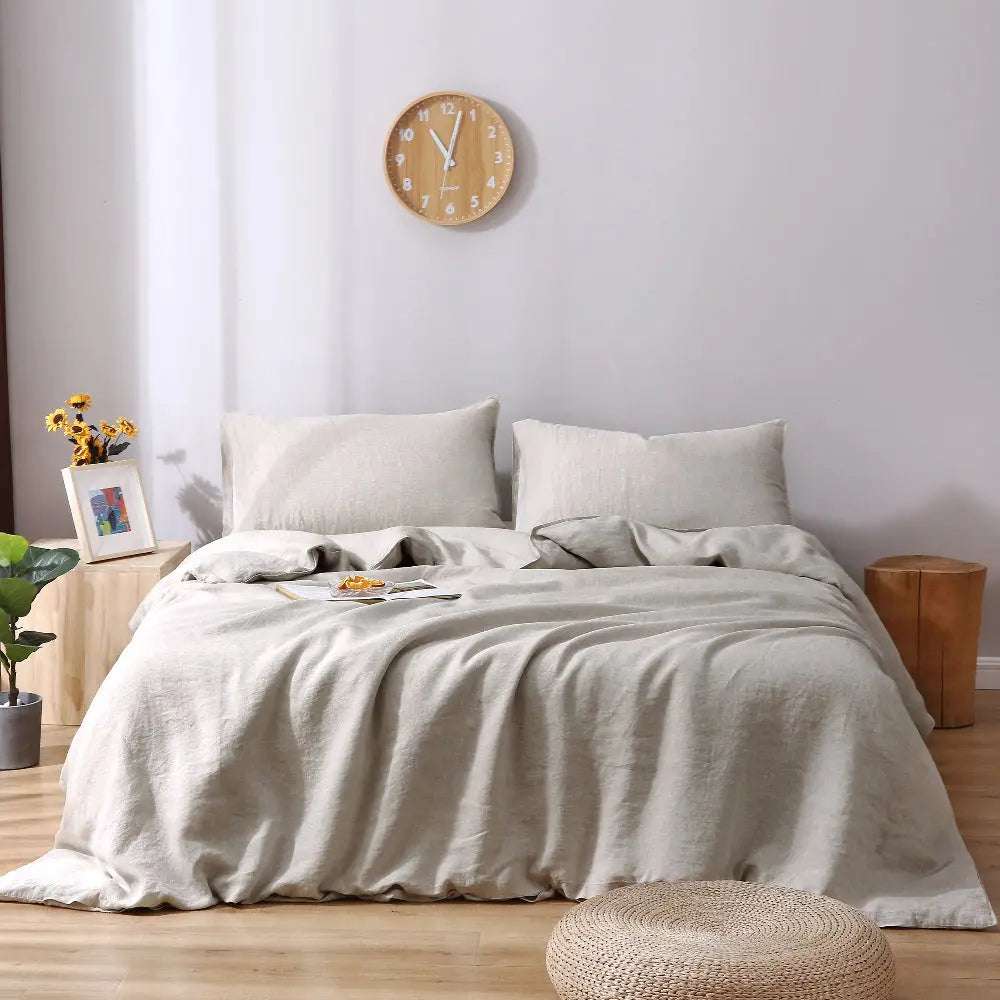 Natural Undyed Linen 100% Organic Linen Duvet Cover Set - Victory Symbol