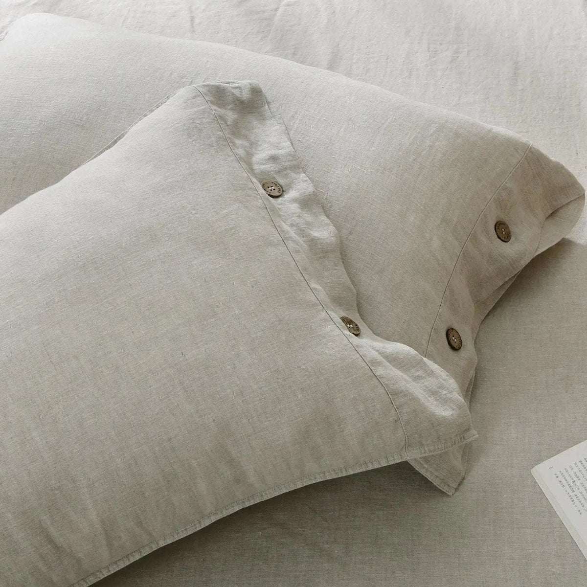 Natural Undyed Linen 100% Organic Linen Duvet Cover Set With Coconut Buttons - Victory Symbol