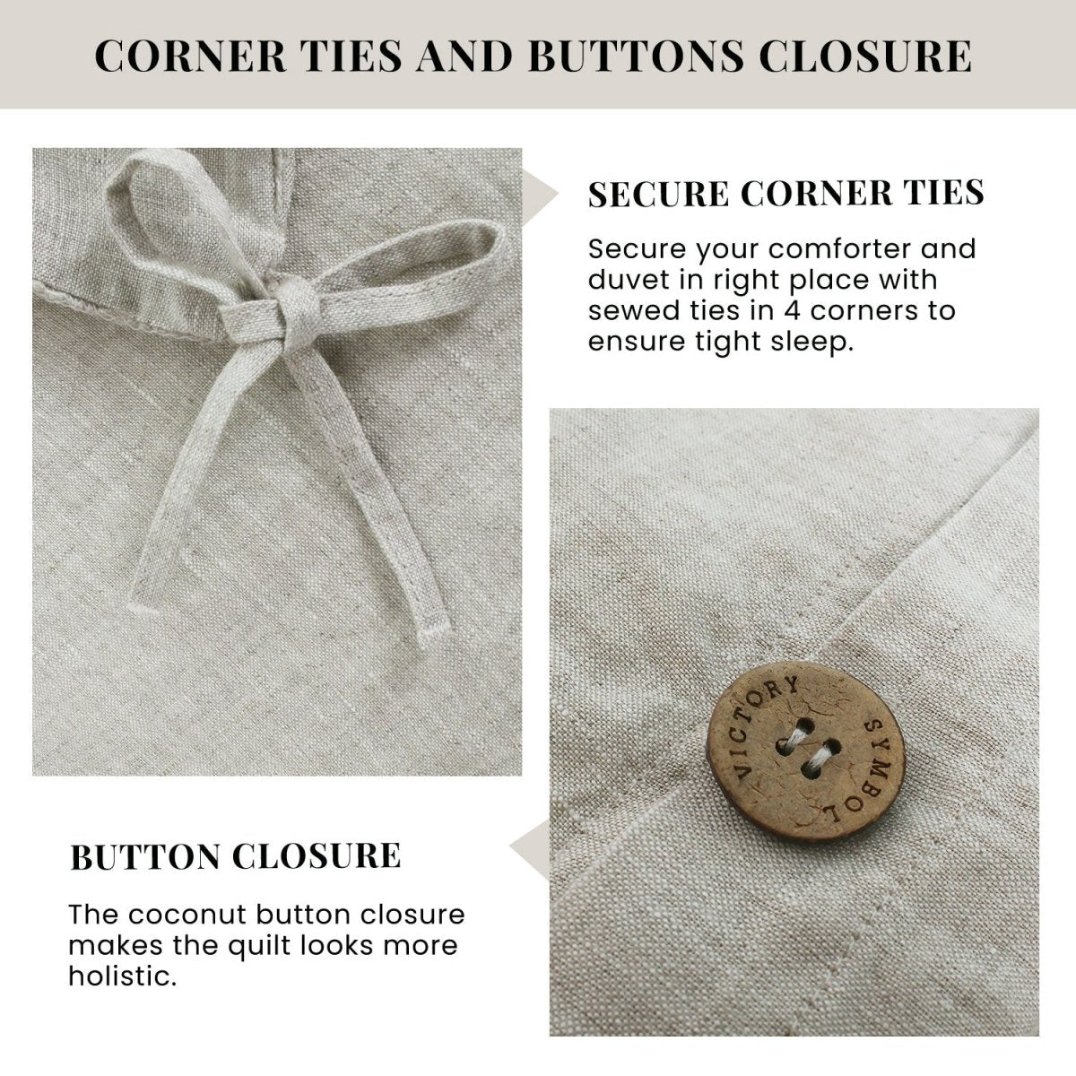 Natural Undyed Linen 100% Organic Linen Duvet Cover With Coconut Buttons(Only 1 Piece) - Victory Symbol