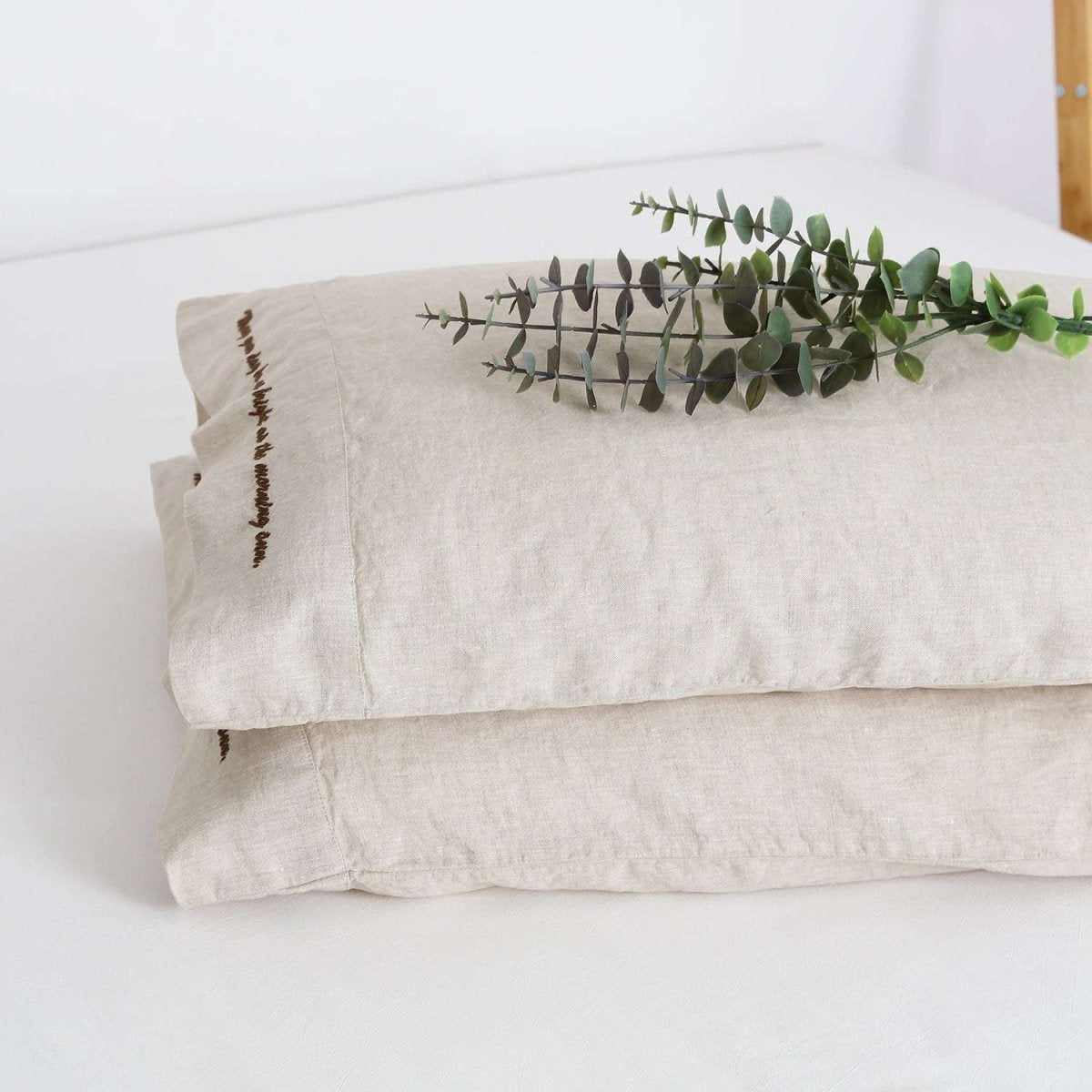 Natural Undyed Linen 100% Organic Linen Embroidered Pillowcases - Victory Symbol