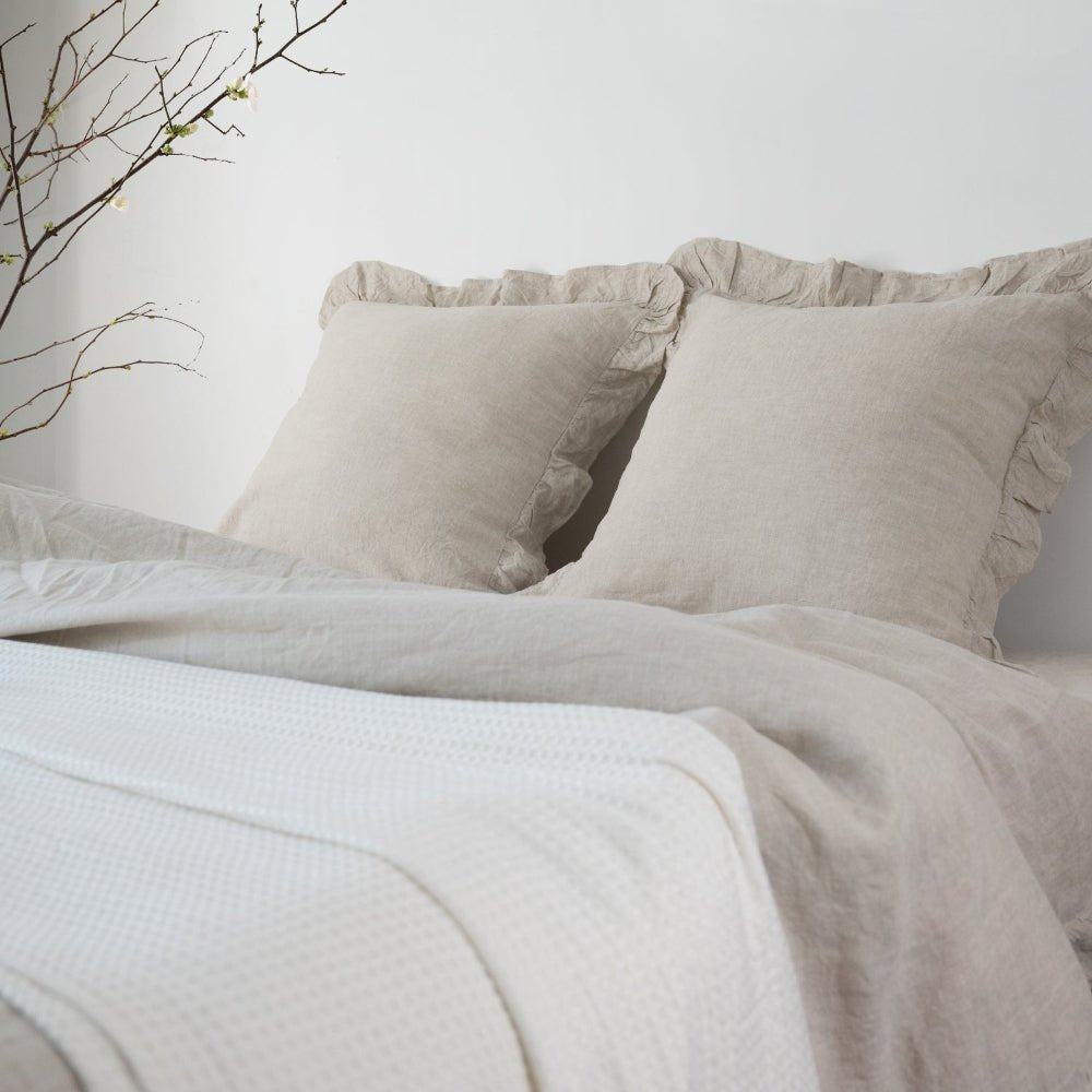 Natural Undyed Linen 100% Organic Linen Euro Pillowcases With Ruffles - Victory Symbol