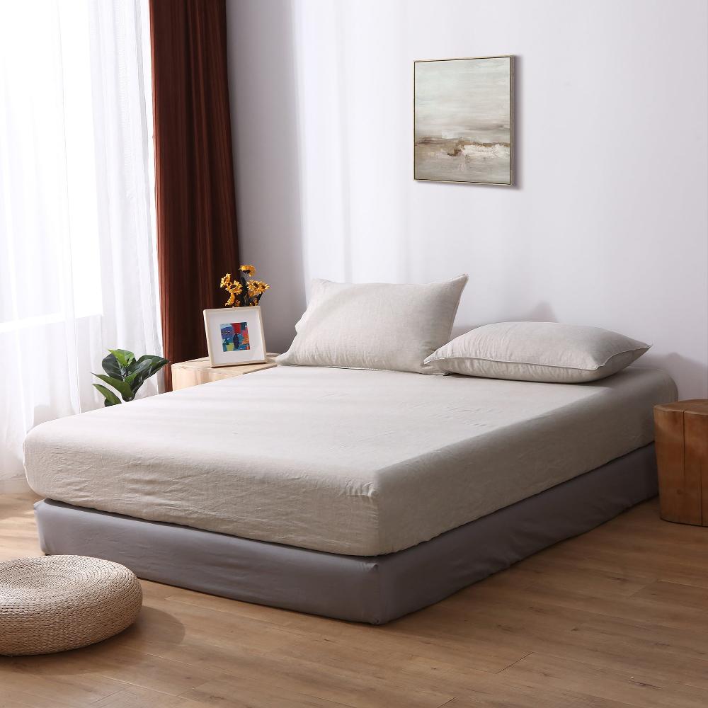 Natural Undyed Linen 100% Organic Linen Fitted Sheet - Victory Symbol