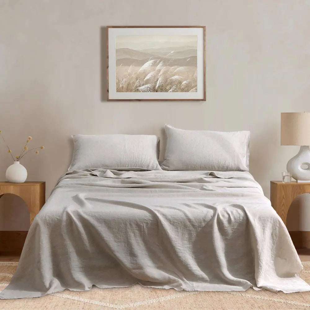 Natural Undyed Linen 100% Organic Linen Flat Sheet - Victory Symbol