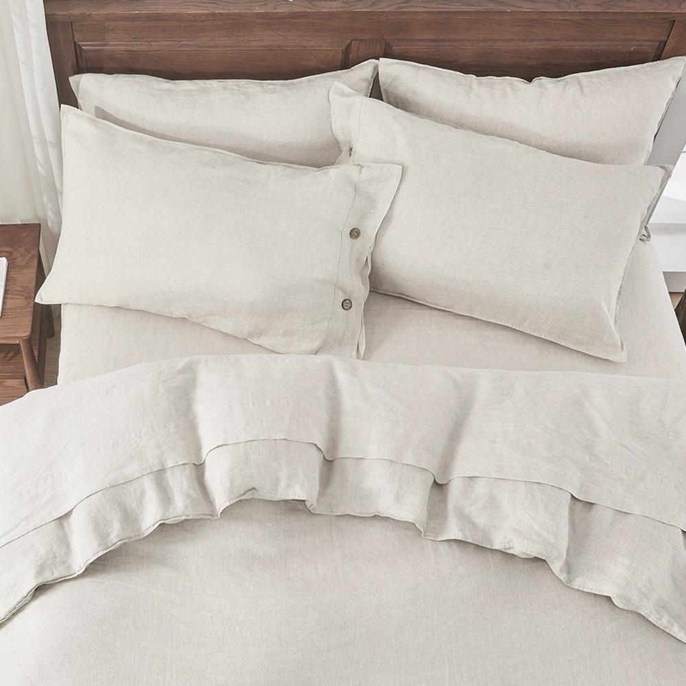 Natural Undyed Linen 100% Organic Linen Pillowcases With Coconut Button Closure - Victory Symbol