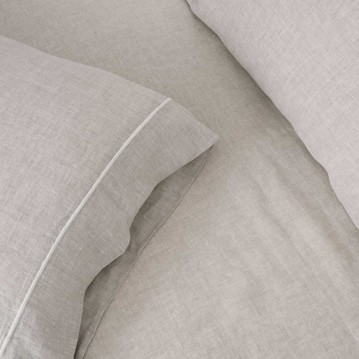 Natural Undyed Linen 100% Organic Linen Pillowcases With Embroidery Line - Victory Symbol