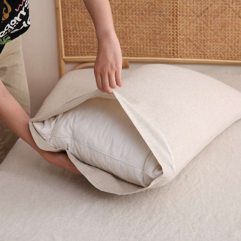 Natural Undyed Linen 100% Organic Linen Pillowcases With Embroidery Line - Victory Symbol