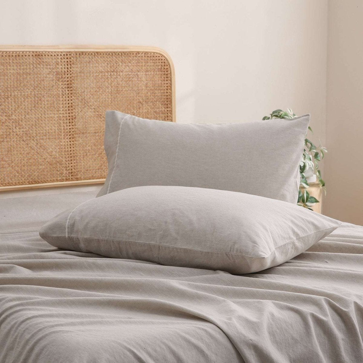 Natural Undyed Linen 100% Organic Linen Pillowcases With Embroidery Line - Victory Symbol