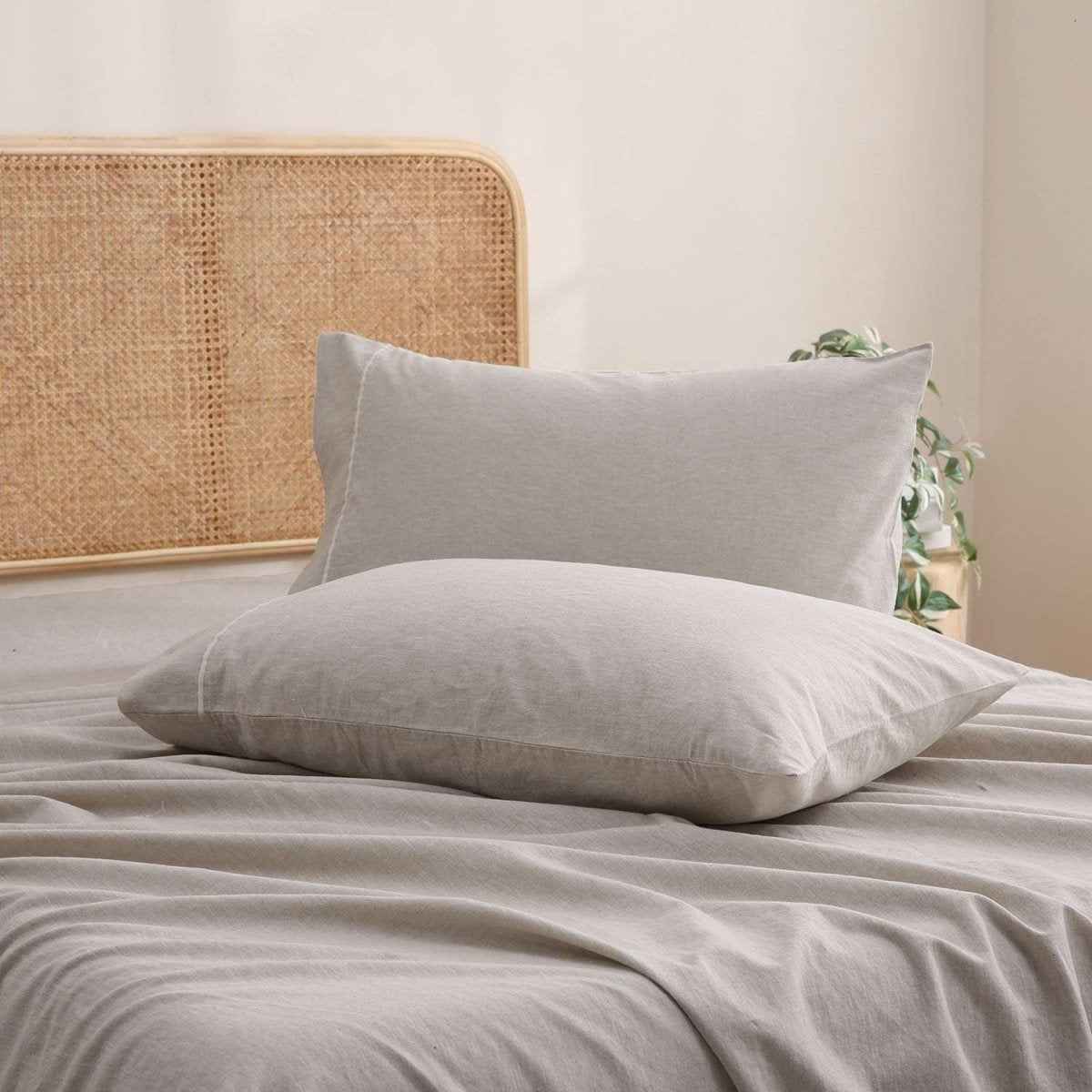 Natural Undyed Linen 100% Organic Linen Pillowcases With Embroidery Line - Victory Symbol