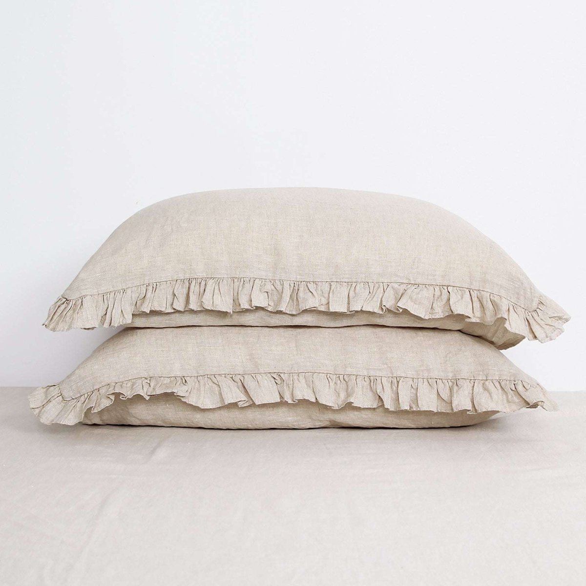 Natural Undyed Linen 100% Organic Linen Pillowcases with Ruffles - Victory Symbol