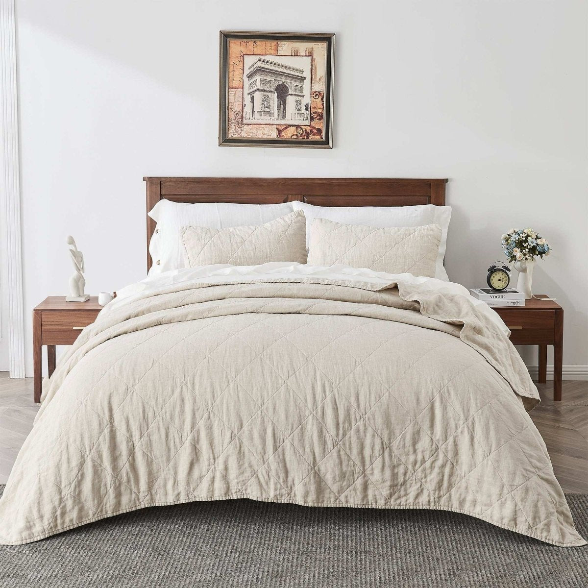 Natural Undyed Linen 100% Organic Linen Quilt Set - Victory Symbol