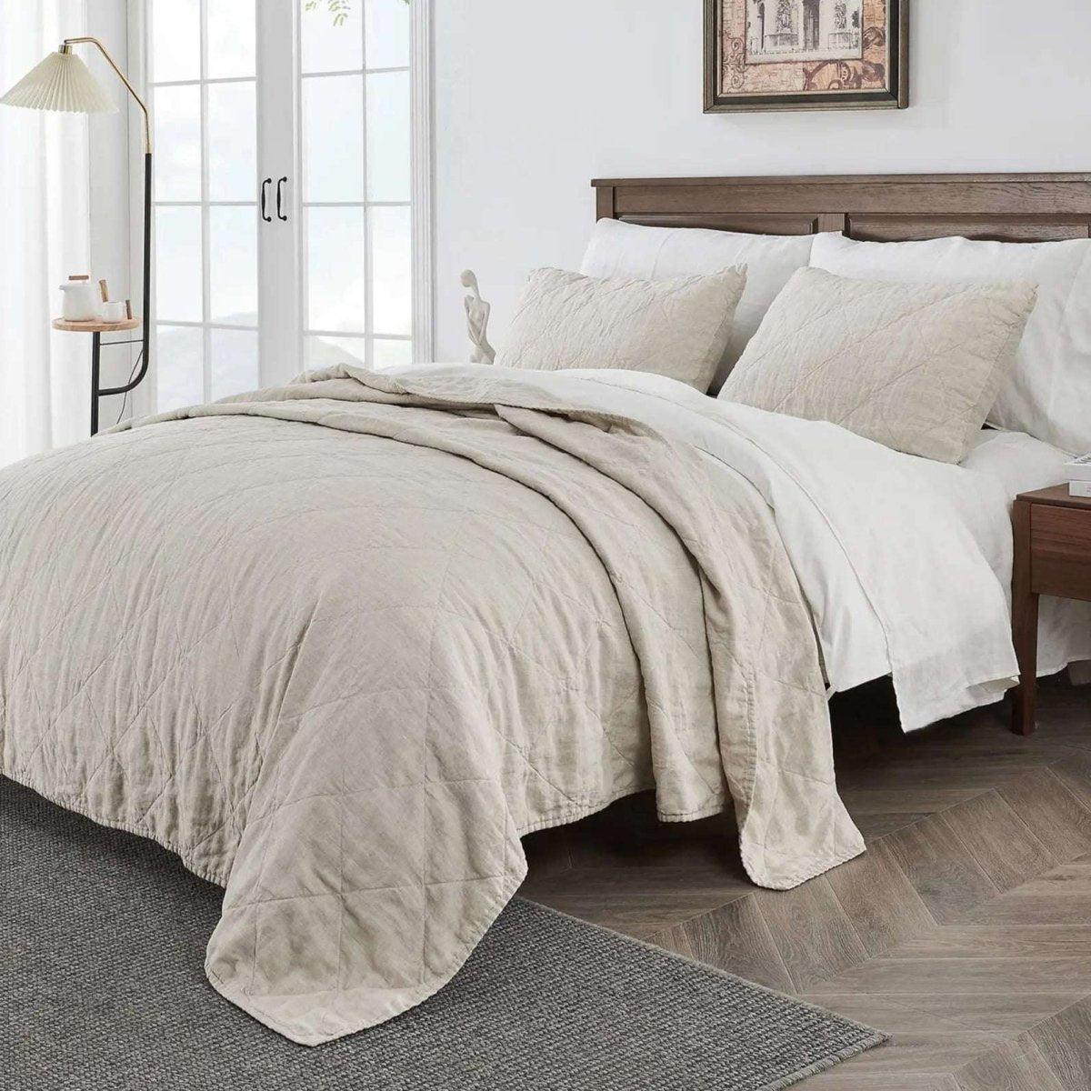 Natural Undyed Linen 100% Organic Linen Quilt Set - Victory Symbol