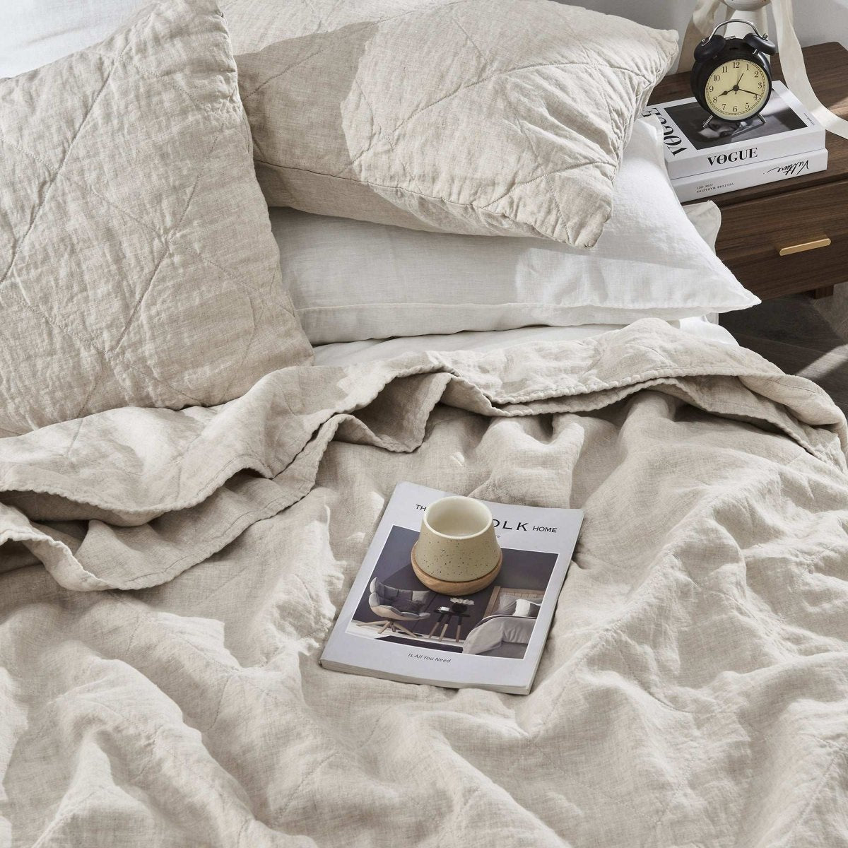 Natural Undyed Linen 100% Organic Linen Quilt Set - Victory Symbol