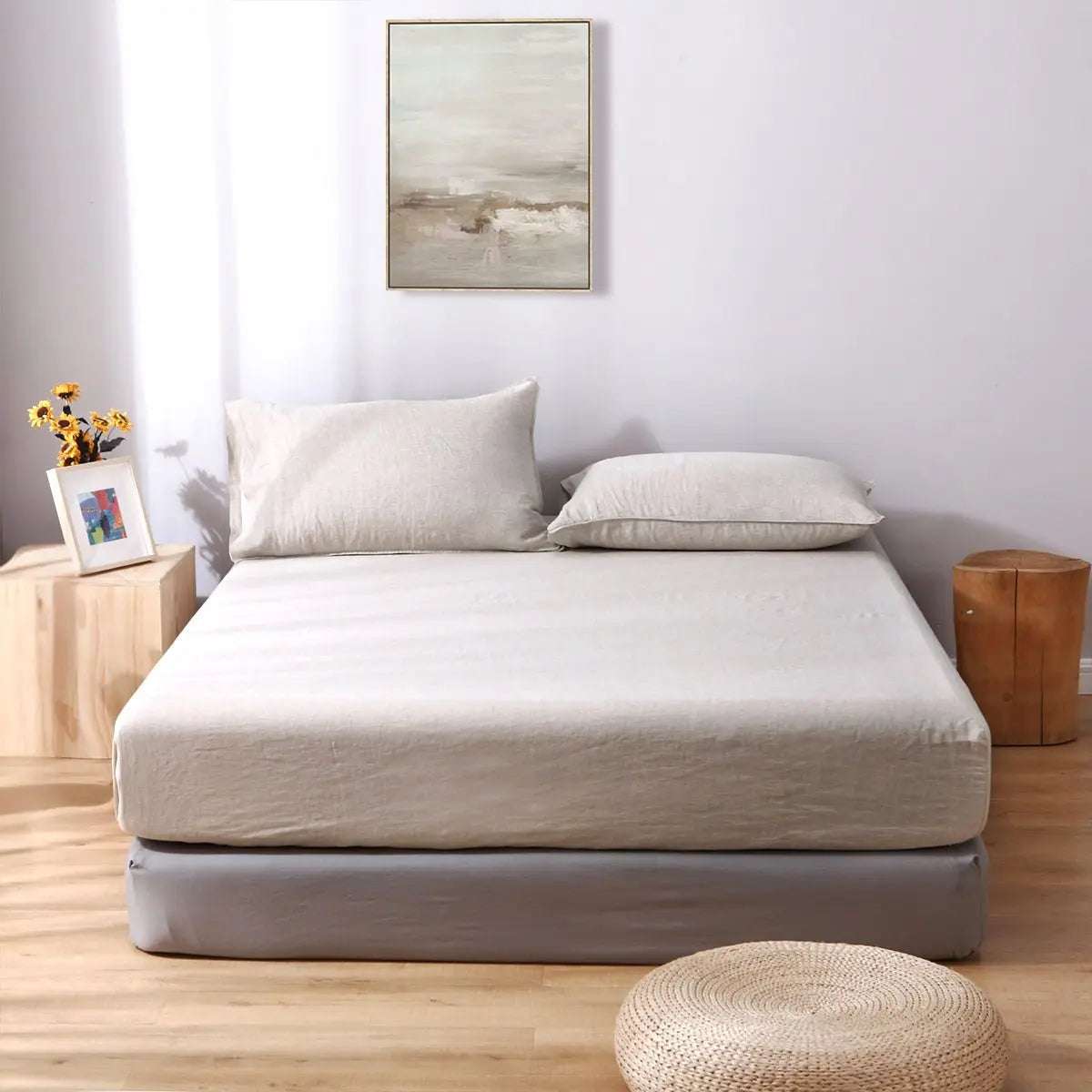 Natural Undyed Linen 100% Organic Linen Sheets Set - Victory Symbol