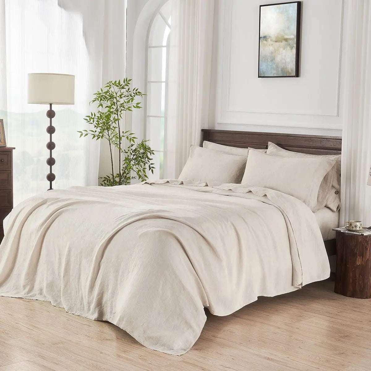 Natural Undyed Linen 100% Organic Linen Sheets Set - Victory Symbol