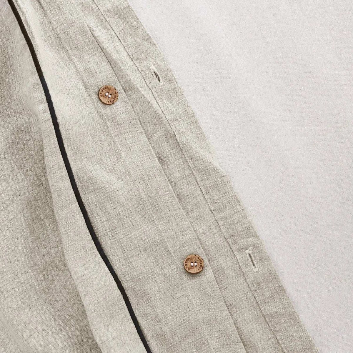 Natural Undyed Linen With Navy Piping 100% Organic Linen Duvet Cover Set - Victory Symbol