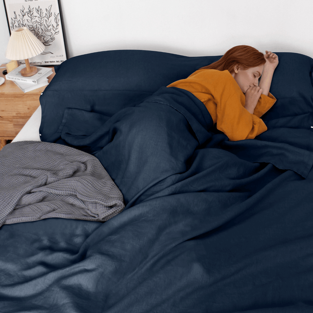 Navy 100% Linen Portable Bed Sheet,Sleeping Bag Liner for Hotel and Travel,Sleep Sack Adult - Ultra Lightweight Backpacking with Zipper - Victory Symbol