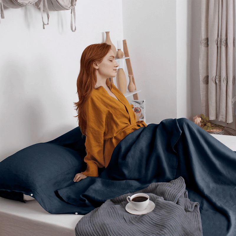 Navy 100% Linen Portable Bed Sheet,Sleeping Bag Liner for Hotel and Travel,Sleep Sack Adult - Ultra Lightweight Backpacking with Zipper - Victory Symbol