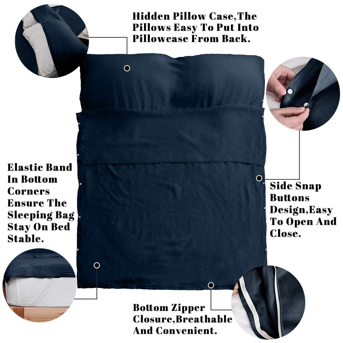 Navy 100% Linen Portable Bed Sheet,Sleeping Bag Liner for Hotel and Travel,Sleep Sack Adult - Ultra Lightweight Backpacking with Zipper - Victory Symbol
