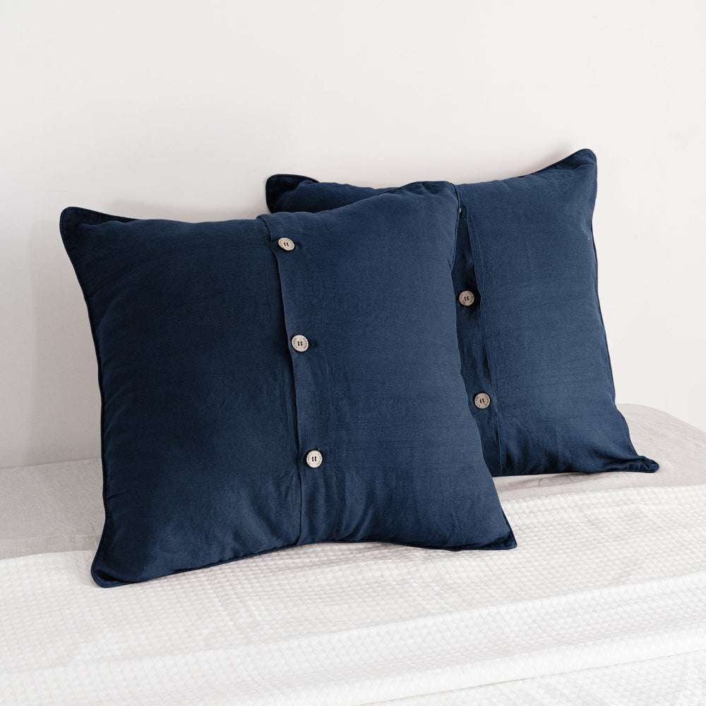 Navy 100% Organic Linen Euro Pillowcases - Victory Symbol