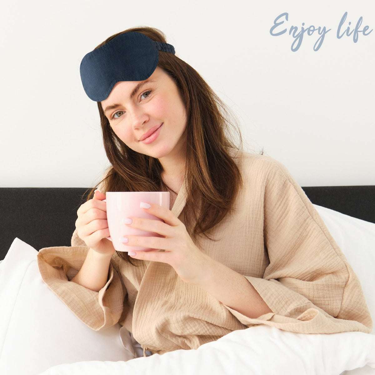 Navy 100% Organic Linen Eye Mask - Victory Symbol