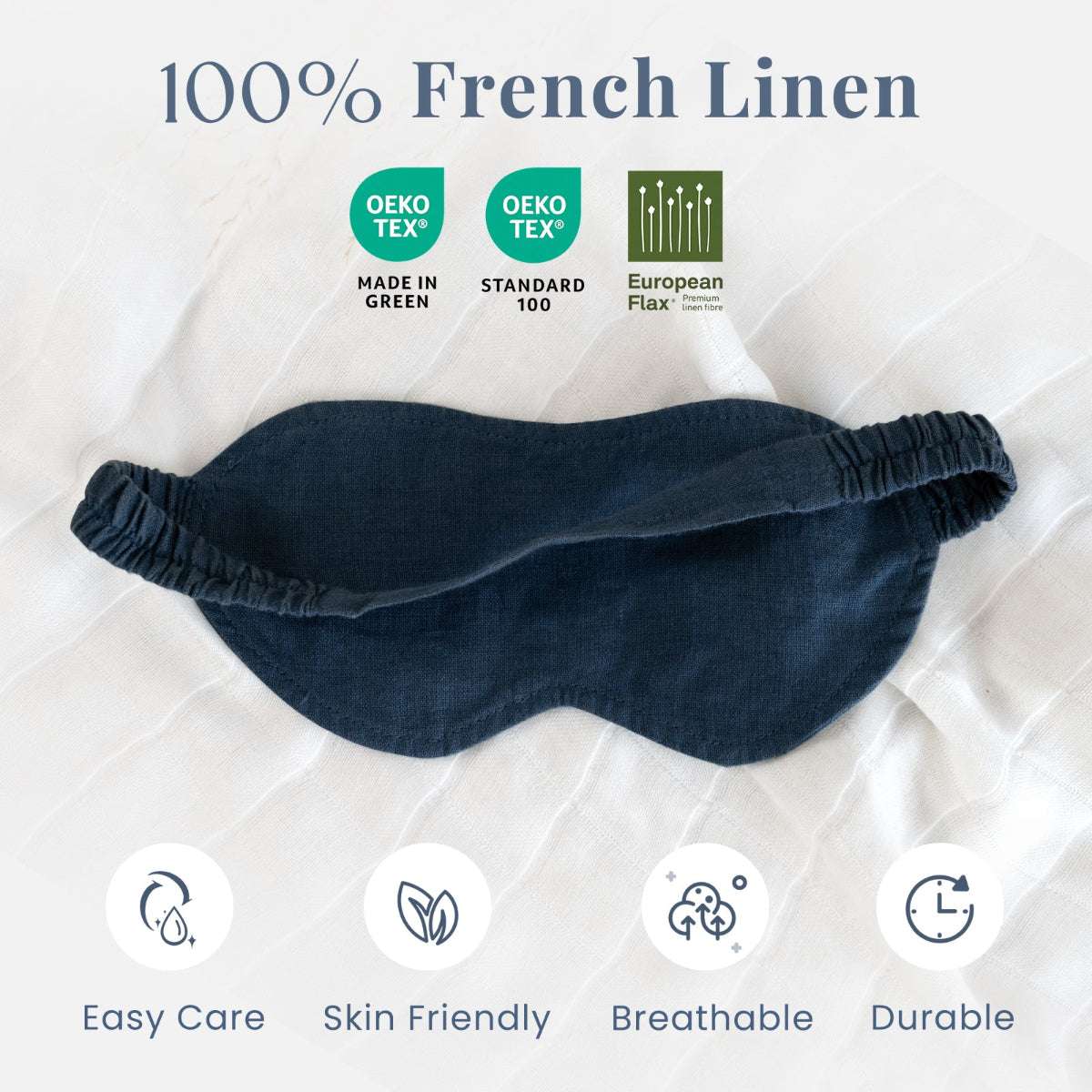Navy 100% Organic Linen Eye Mask - Victory Symbol