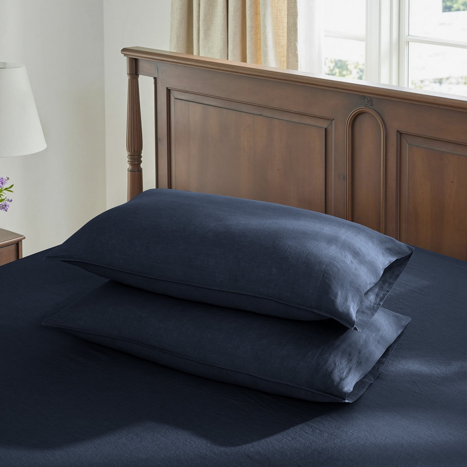 Navy 100% Organic Linen Pillowcases-Victory Symbol