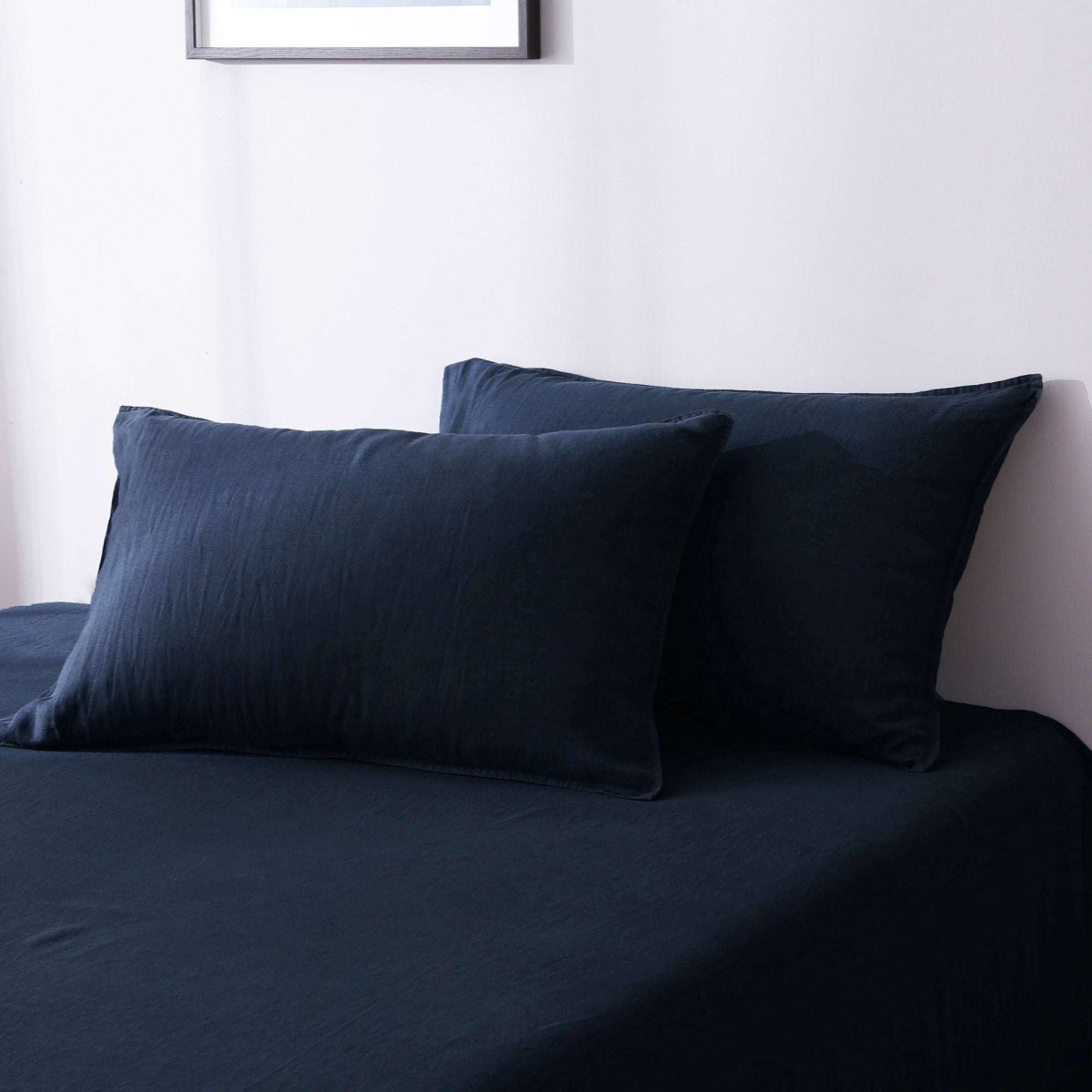 Navy 100% Organic Linen Pillowcases - Victory Symbol