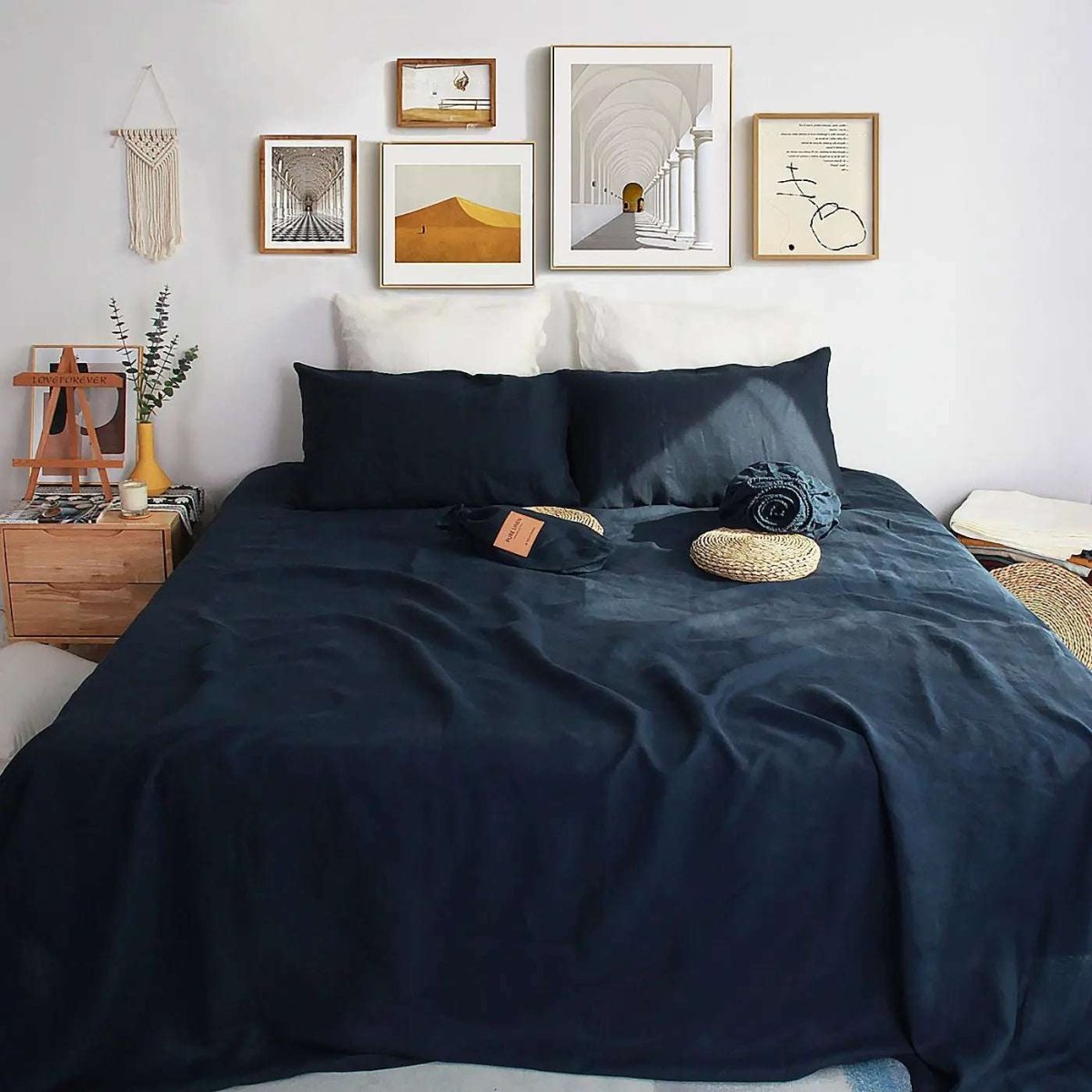 Navy 100% Organic Linen Sheets Set