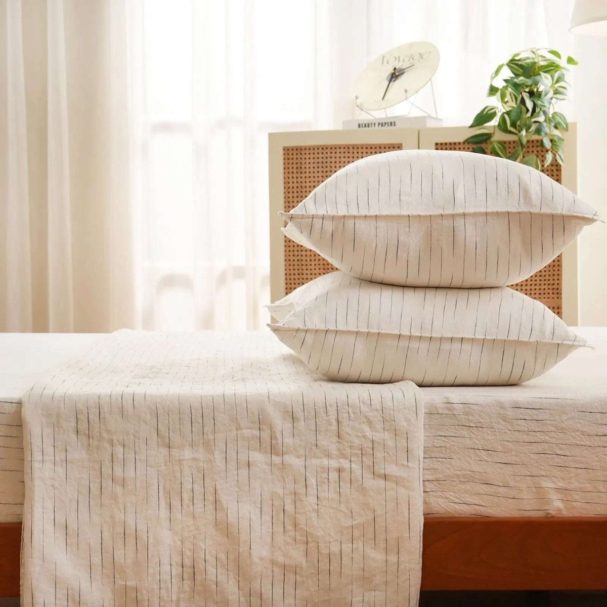 Navy Stripe 100% Organic Linen Yarn Dyed Sheets Set - Victory Symbol