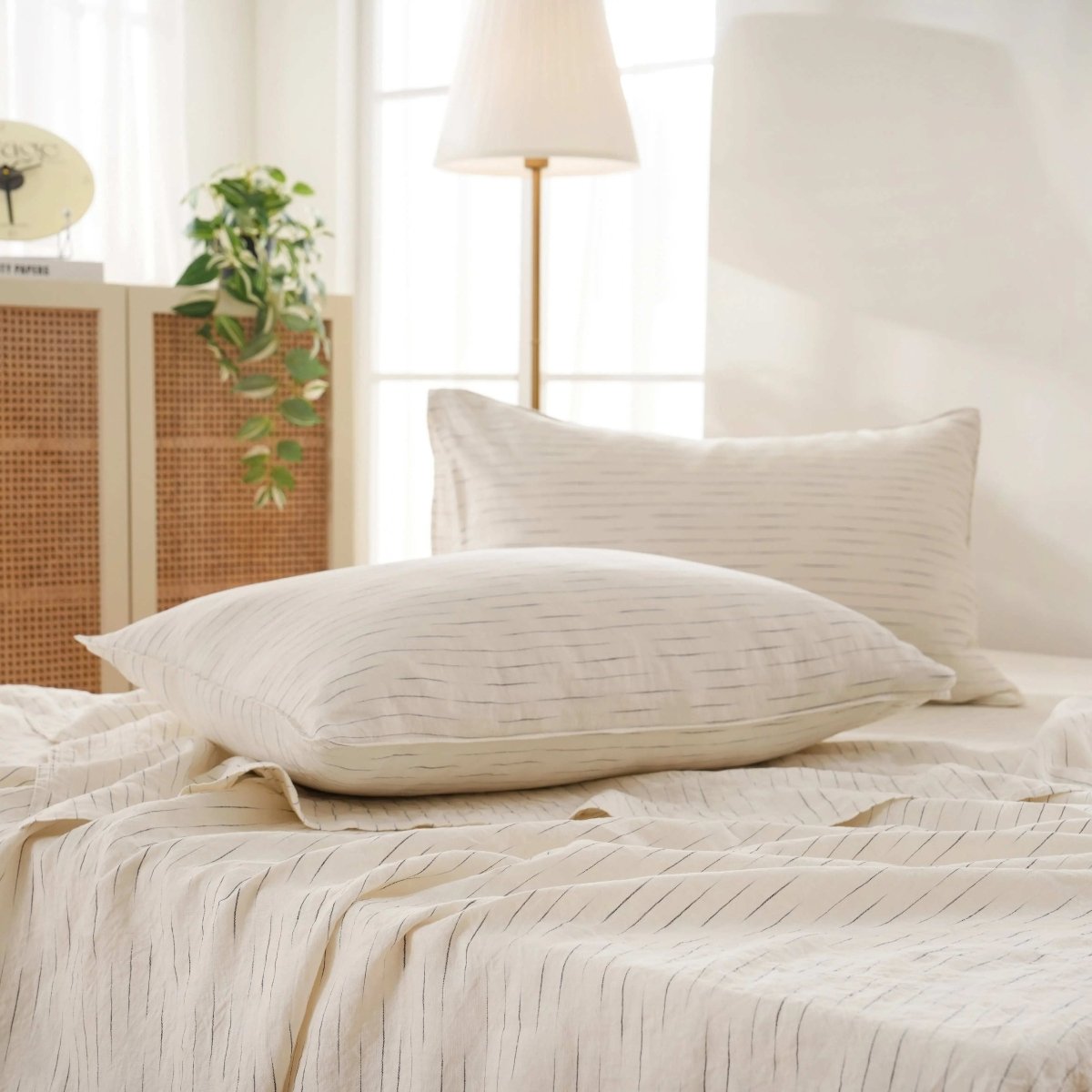 Navy Stripe 100% Organic Linen Yarn Dyed Sheets Set - Victory Symbol