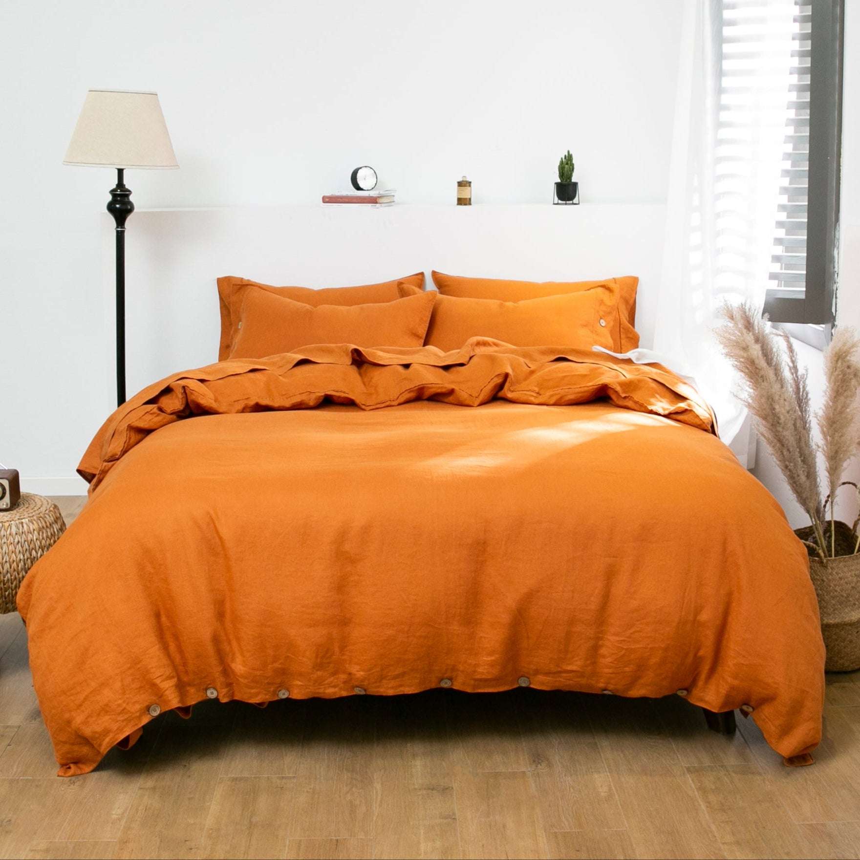 Orange Ochre 100% Organic Linen Duvet Cover Set - Victory Symbol