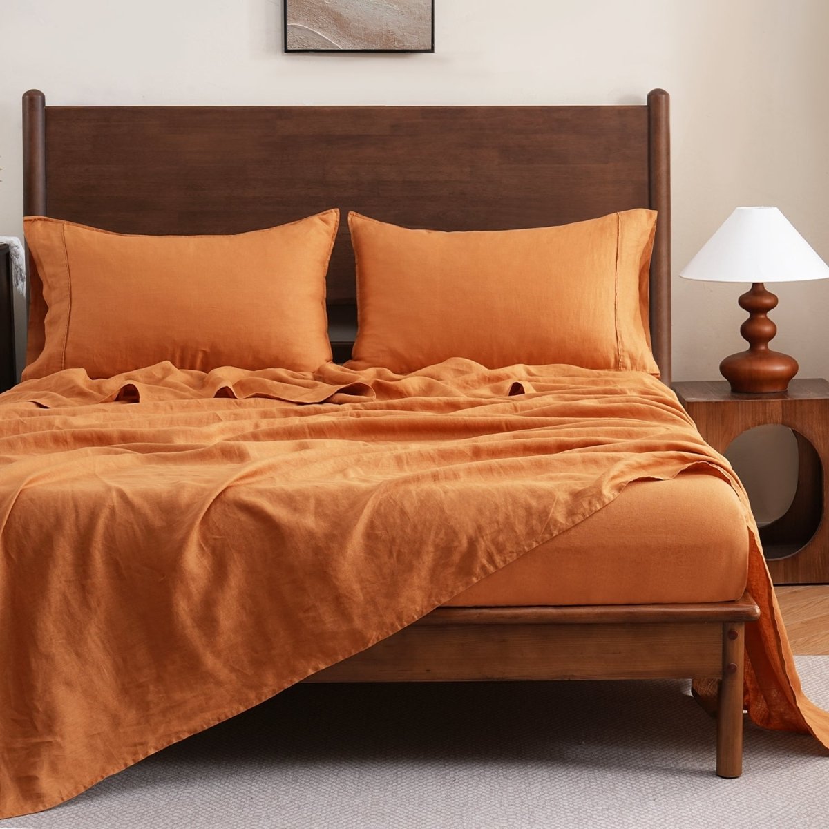 Orange Ochre 100% Organic Linen Fitted Sheet - Victory Symbol