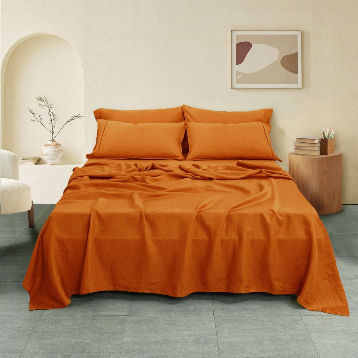 Orange Ochre 100% Organic Linen Flat Sheet - Victory Symbol
