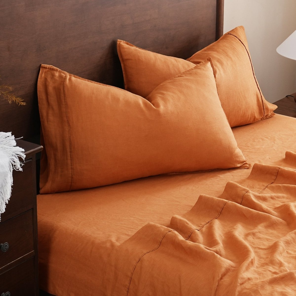 Orange Ochre 100% Organic Linen Pillowcases - Victory Symbol