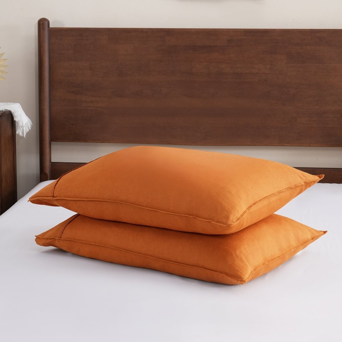 Orange Ochre 100% Organic Linen Pillowcases - Victory Symbol