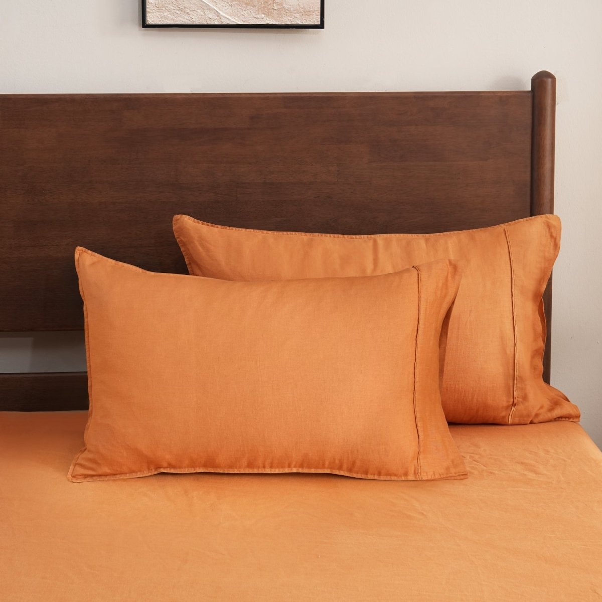 Orange Ochre 100% Organic Linen Pillowcases - Victory Symbol