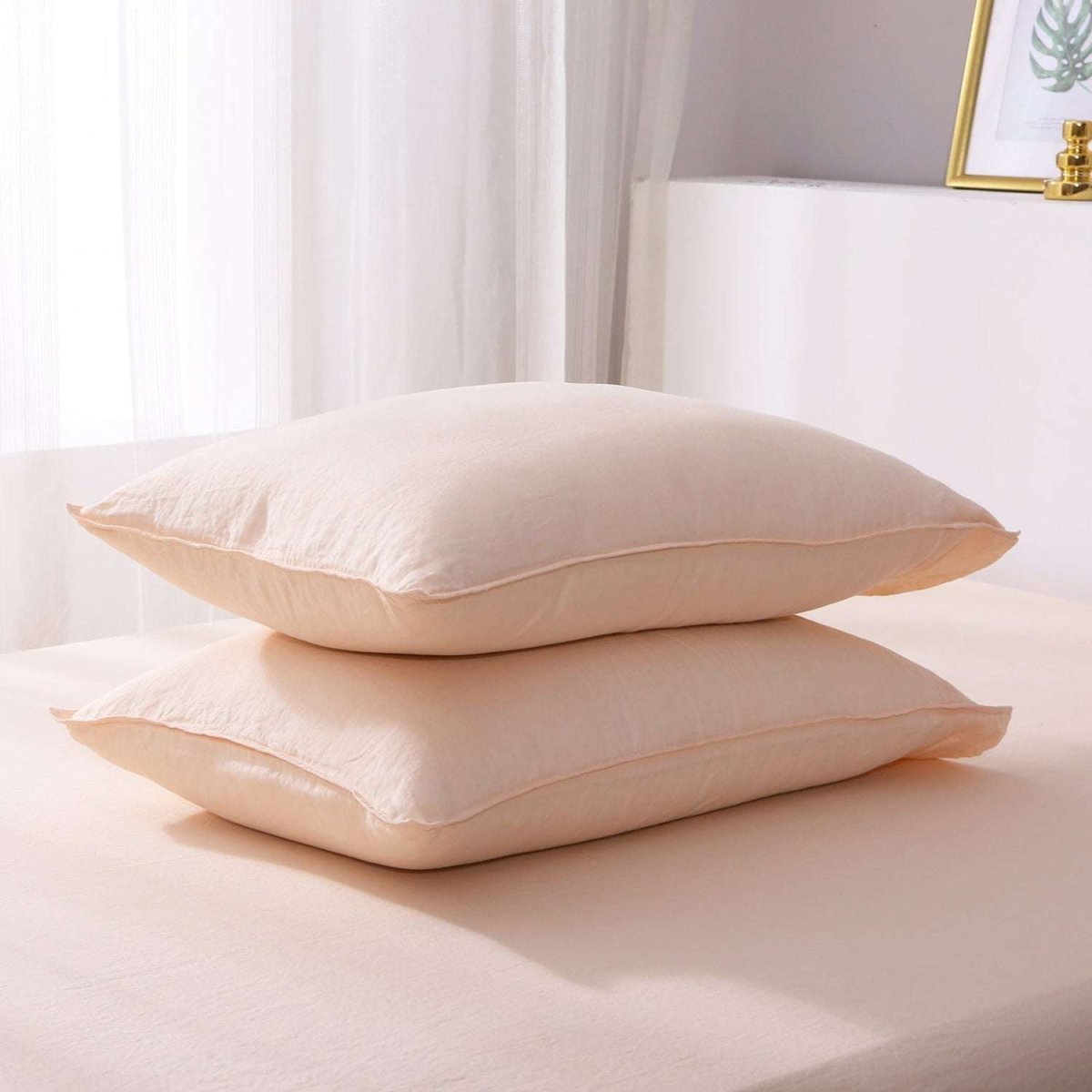 Pale Pink 100% Organic Linen Pillowcases - Victory Symbol