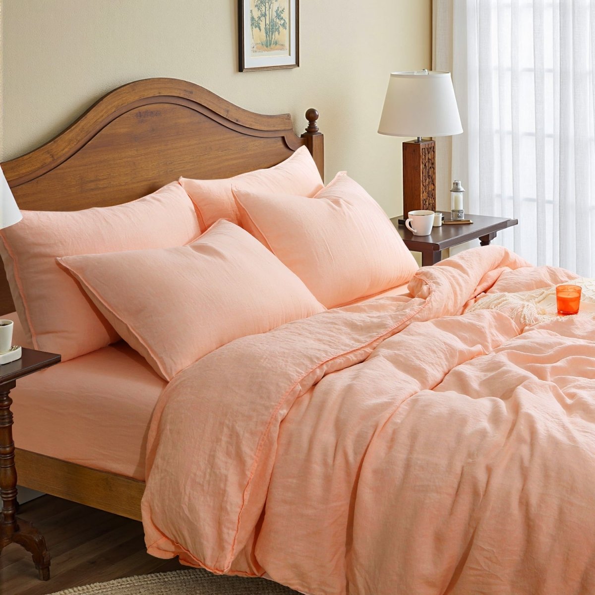 Peach Pink 100% Organic Linen Duvet Cover(Only 1 Piece) - Victory Symbol