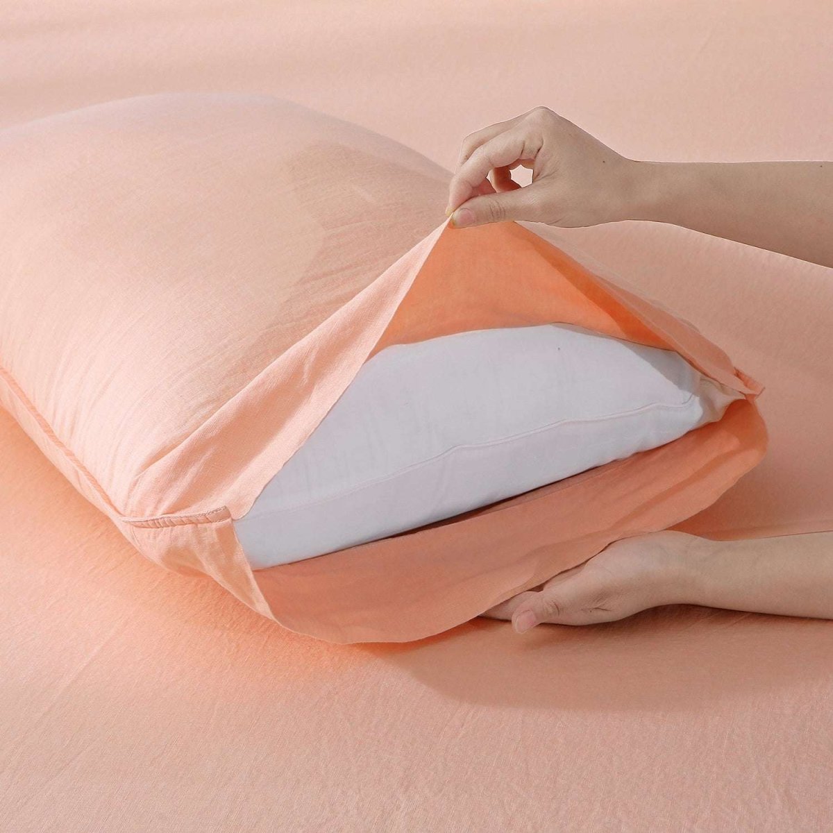 Peach Pink 100% Organic Linen Pillowcases - Victory Symbol