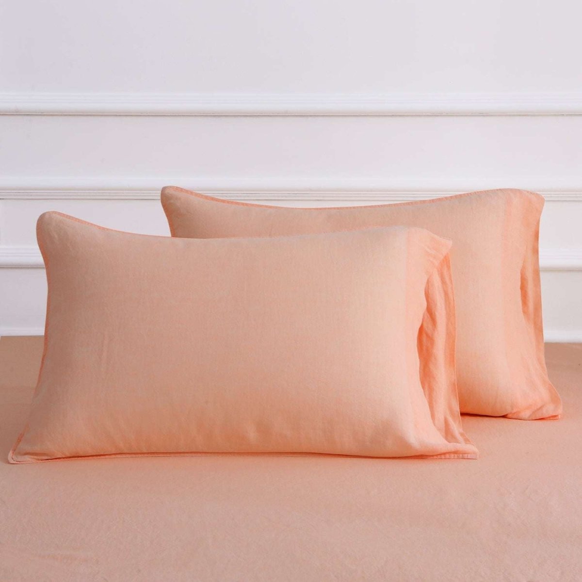 Peach Pink 100% Organic Linen Pillowcases - Victory Symbol